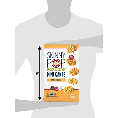 Image of SkinnyPop Sharp Cheddar Popcorn Mini Cakes, 12ct, 5oz Grocery Size Bags, Skinny Pop, Healthy Popcorn Snacks, Gluten Free