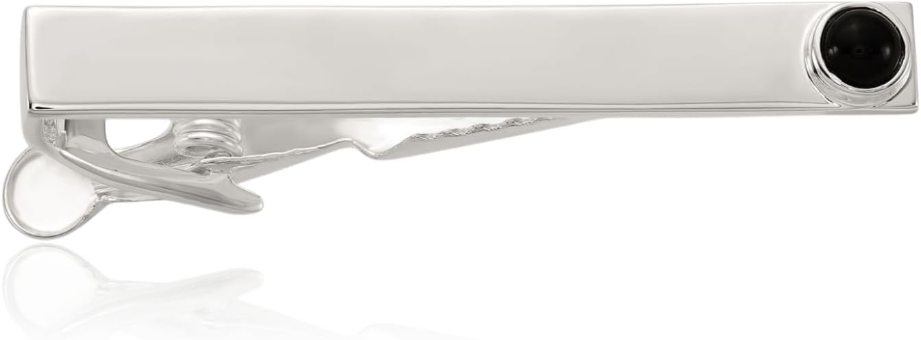 IceCarats 925 Sterling Silver Black Onyx Tie Bar Prong Set, Engravable For Him