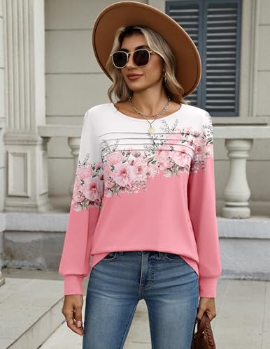 Zeagoo Long Sleeve Shirts for Women Casual Fall Fashion Crewneck Pleated Tunic Tops Work Outfit Blouse