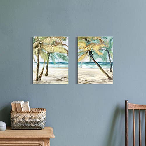 Palm Trees Canvas Wall Art: Coastal Beach Picture Artwork Tropical Ocean Scene Painting Abstract Seascape Print For Modern Living Room Bedroom Bathroom #TOP5