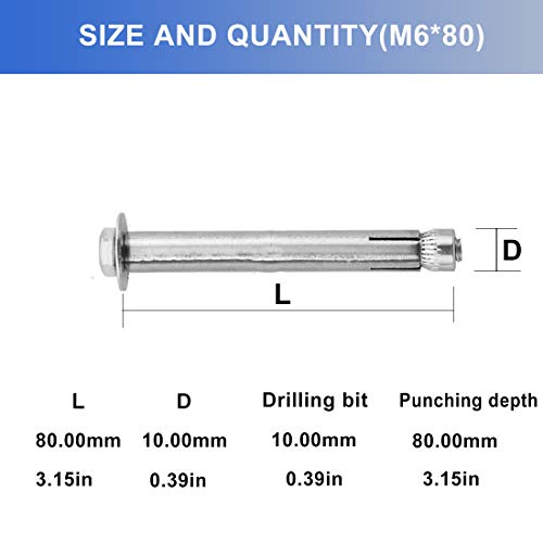 Image of Hex Expansion Bolt Hex Head Nut Sleeve Expansion Screw 304 Stainless Steel External Furniture Bolts, Expanding Shield Anchor Screws Bolts Fastener M6x80mm 5 Pack