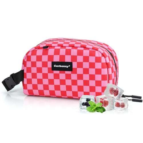 Cerbonny Small Cooler Bag Freezable Lunch Bag for Work School Travel, Leak-proof, Insulated, Waterproof, Portable, Pink Checkerboard, 2.5L