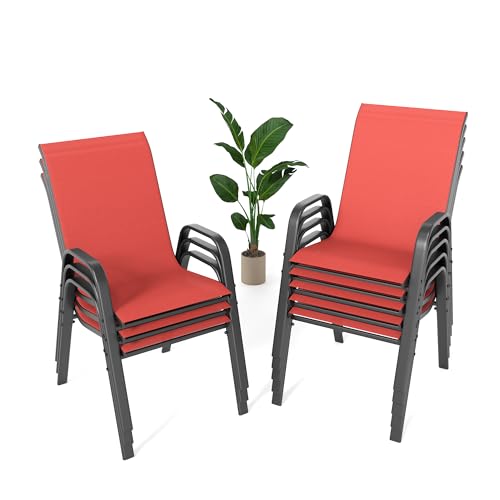 Image of Outdoor Patio Chairs Set of 8 Stackable Dining Chairs All-Weather Textilene Furniture Set for Pool Deck, Backyard