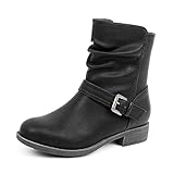 VJH confort Women's Mid Calf Boots, Comfort Buckle Slouchy Booties with Side Zipper(Black,11)