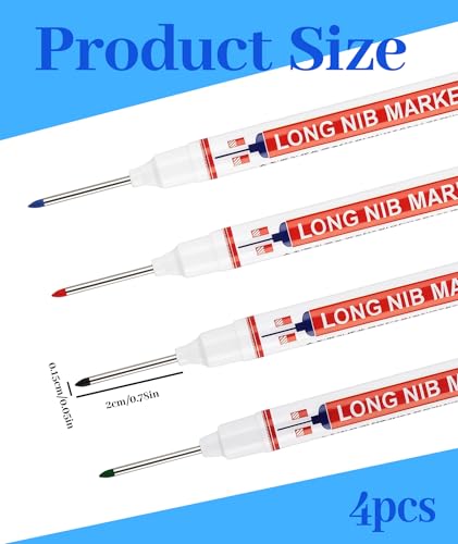 Image of 4 Pack Deep Hole Marker Pen, Tracer Marker Pen, Carpenter Pencil, Long Nib Marker for Wood, Metal, Concrete, Professional Construction Tools, Industrial Use, DIY Projects