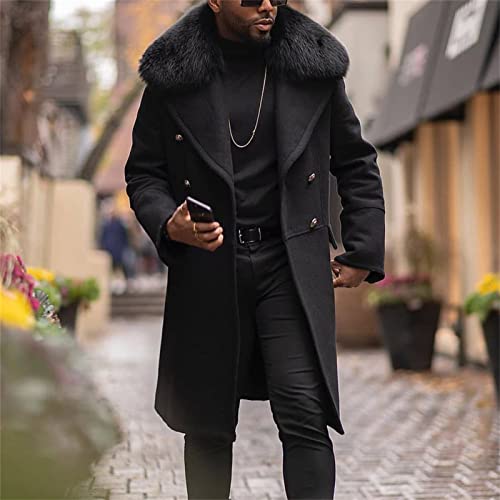 Maiyifu-GJ Mens Wool Blend Double Breasted Overcoat Winter Slim Fit Long Trench Coat Classic Lightweight Business Pea Jacket2