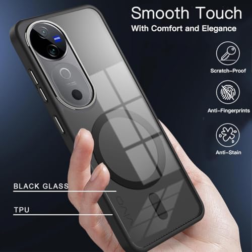 Image of KARWAN Translucent Hybrid Back Case Cover Compatible with Vivo V40 Shockproof Case with Camera Protection, N52 Magnet Cover Case with Magnetic MagEaze Wireless Charging Cover (Black)