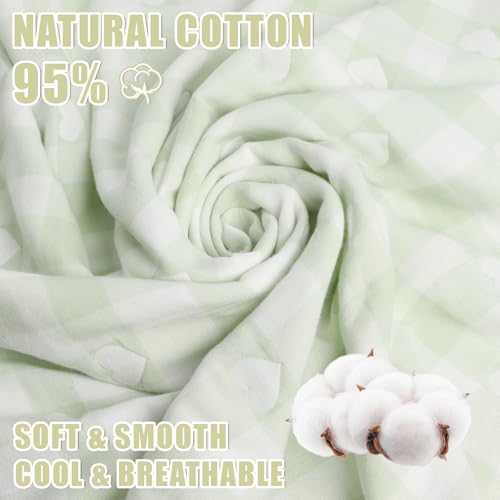 Image of Hooded Baby Towel 100% Muslin Cotton Soft and Absorbent Baby Bath Towel with Hood for Newborns Infants Toddlers and Kids Large 35x35 Inch Grid Heart Pattern (Green)