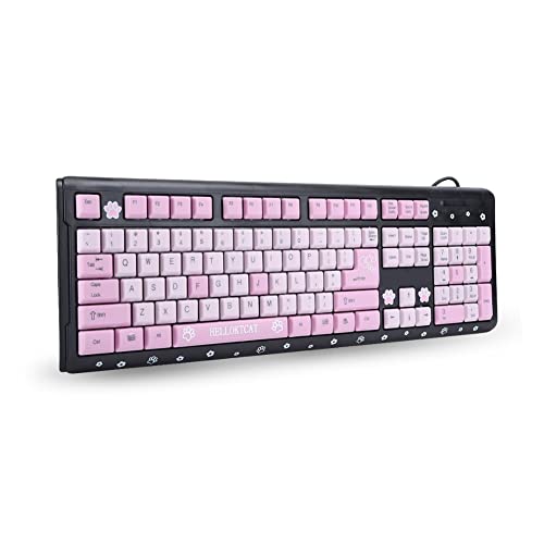 Clavier Rose/Noir/Violet, Clavier Ergonomique Ultra-Mince Filaire USB, Clavier de Jeu de Dessin animé Mignon, pour Ordinateur de Bureau PC Portable, pour Jeu et Bureau(Noir) Cover