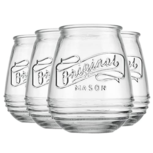 Glaver'S HU-XI-50 Stemless Wine Glasses 21 Oz. Set Of 4 Original Mason Vintage Goblet Beverage Glasses Uses thumb #6