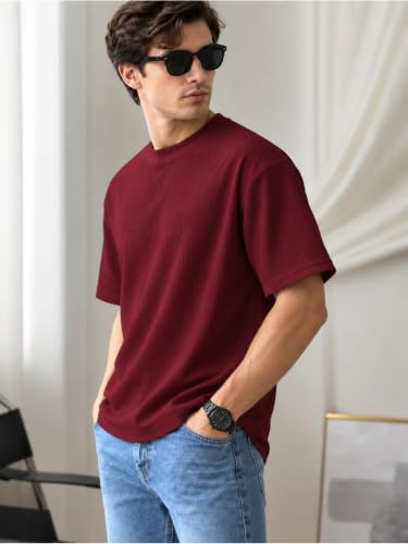 Image of Leriya Fashion T Shirt for Man | Men Luxury Vertical Stripe Textured T-Shirt | Classic Crew Neck Short Sleeve Knit Tee | Cotton Tshirts for Men | Regular Fit Soft Tshirt with Modern Golf Athletic