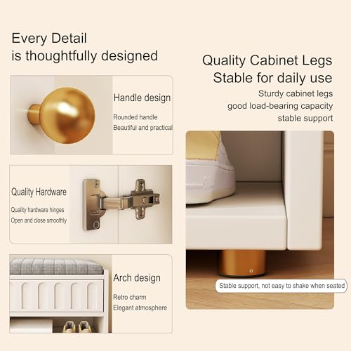 JOSIAHCQ Banco Zapatero Entrada Recibidor con Asiento Banco Almacenaje Banco Pie de Cama Banqueta Dormitorio Multifuncional para Dormitorio Salón Entrada(80cm) - imagen 6