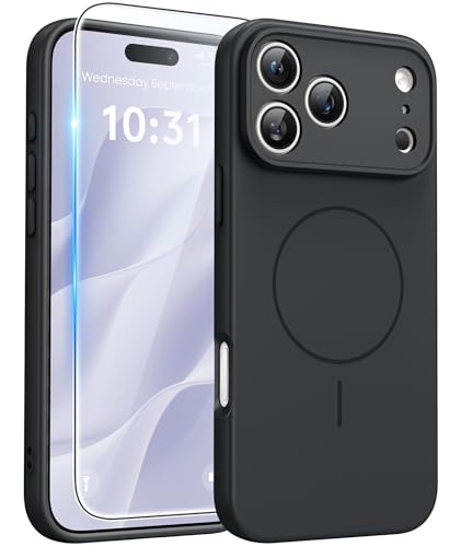 Image of FNTCASE for iPhone 17 Pro Case: [Compatible with Magsafe] Integrated Silicone Phone Cases with [Full Camera Protection] [Screen Protector] Military Grade Shockproof Protective Cover - Full Black