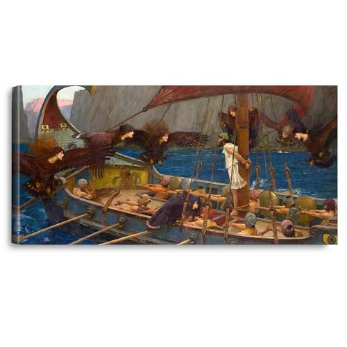 A&T ARTWORK Ulysses and the Sirens by John William Waterhouse The World Classic Art Reproductions, Giclee Canvas Prints Wall Art for Home Decor, 36X18 inches