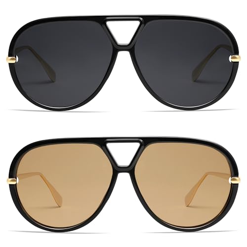 Image of VANLINKER Oversized Trendy Polarized Aviator Sunglasses for Women Men Retro Round Sunglasses Vintage Shield Shades VL9798
