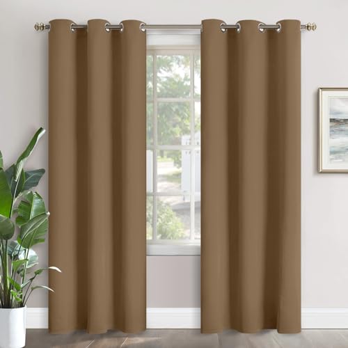 Image of YoungsTex Taupe Blackout Curtains 84 Inches Long for Bedroom - Thermal Insulated Drapes with Grommet Room Darkening Privacy for Living Room, 2 Panels, 42 x 84 Inch