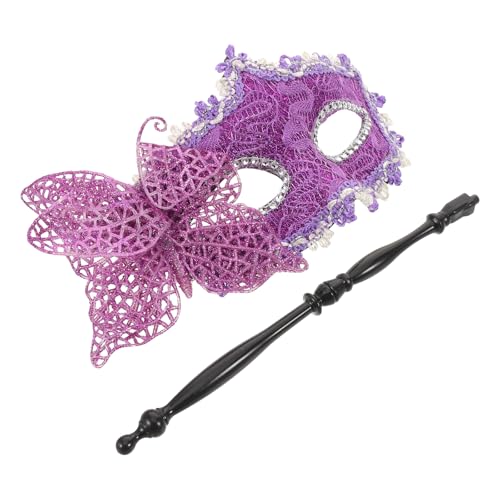 Masque vénitien léger réutilisable violet à tige décorative adulte