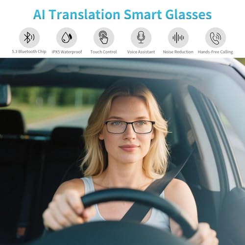 Image of GenXenon AI Smart Glasses, AI Translator Powered by ChatGPT with Real-Time Translation (160+ Languages),AI Noise Cancellation, Removable Temples, Anti-Blue Light Bluetooth Glasses for Men & Women