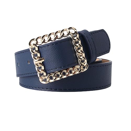 Women's Faux Leather Belt Gold Tone Casual Fashion Cutout Square Metal Bucklet Chunky Belts For Dress
