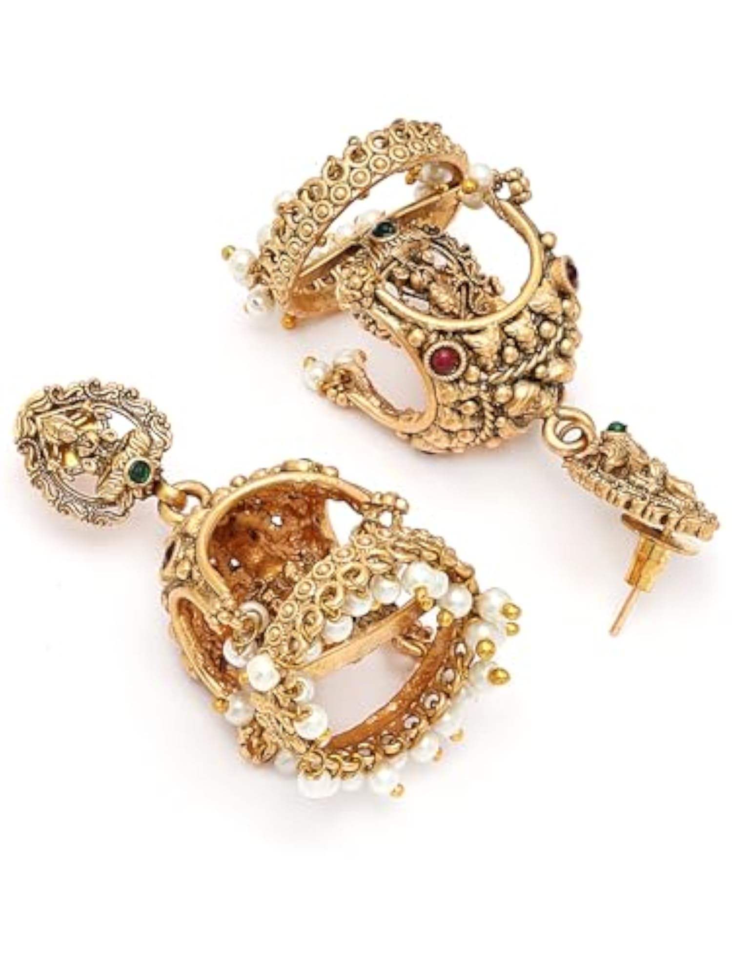 Gold Plated Laxmi Mata Dome Jhumki Earrings for Women