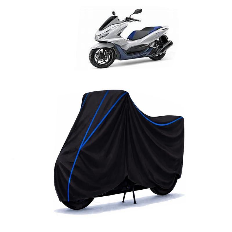 Image of Scooty Cover Water Resistant for PCX 150 | Universal Scooter & Bike Cover | Heavy Duty UV Protection | Dust, Rain & Scratch Protection | Elastic Fit All Weather Indoor Outdoor | Black with Blue Piping
