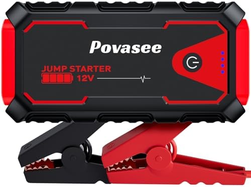 Povasee Jump Starter 3000A Car Jumper Starter, 12V Jump Box for Car Battery up to 10L Gas or 8L Diesel Engine Battery Jumper Starter Portable with Power Bank/Dual Output/LED Light