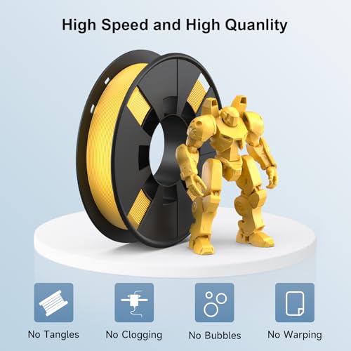 Image of High Speed PLA Filament 1.75mm for 3D Printer, 250g 3D Printer Filament, Dimensional Accuracy ±0.02mm, Clog-Free, Smoothly Feeding, Tangle-Free (Yellow)
