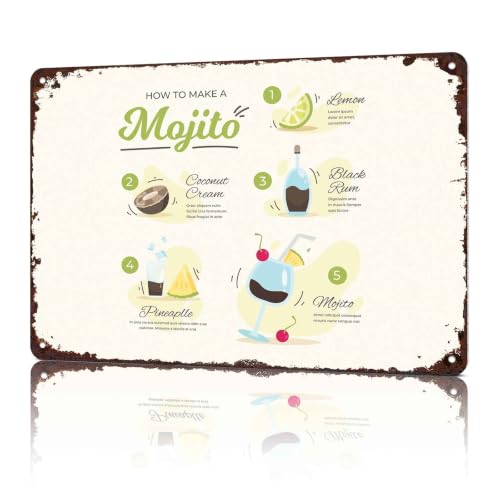 Mojito Cocktail Recipe Metal Sign 8 x 12 Inch