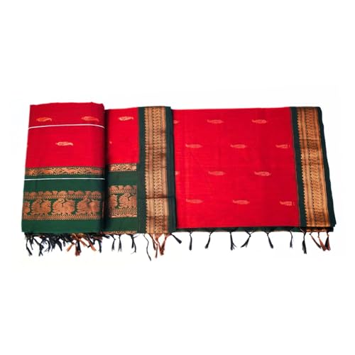 Image of Pure Kalyani Cotton Saree | Zari Border & Blouse Piece - Lata Gadwal Design | Traditional Saree