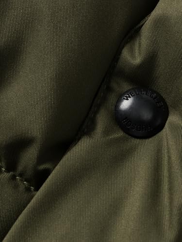 Men's Puffy Padded Jacket Twill Two-Way Zipper Detachable Windproof Hood Pockets Brass Buttons Leather Label4