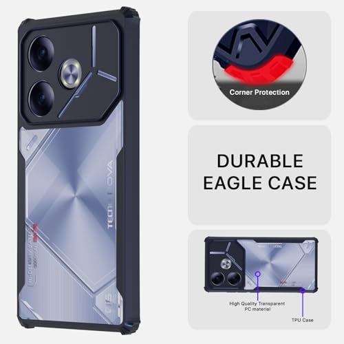 Image of Pikkme Crystal Clear Transparent Back | Ultra Hyrbid | Full Camera Protection | Raised Edge | Bumper Back Case for Tecno Pova 6 (Blue)