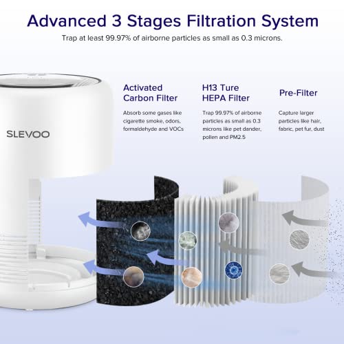 Air Purifiers for Bedroom Pets Smokers in Home, H13 True HEPA Filter Air Cleaner with Fragrance Sponge, Night Light, Timer, Effectively Clean 99.97% Smoke, Dust, Pollen, Pet Dander, Odors, BS-01 White