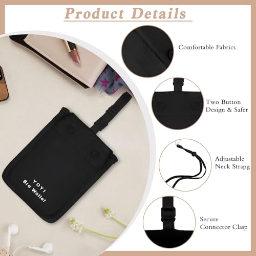 Image of YOYI YOYI Bra Wallet with Hidden Money Pouch & Secret Stash Pocket, Includes Neck Strap, RFID Blocking Fabric for Secure Storage of Cash, Cards, & Valuables - Ideal for Travel & Daily Use