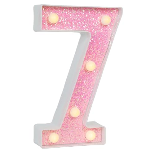 Image of Pink Glitter Marquee Light Up Numbers, LED Number Lights Battery Operated for Girls 7th 17th Pink Birthday Party Table Decorations, Wall Decor for Girls Bedroom, Number 7 Sign Warm White Lights