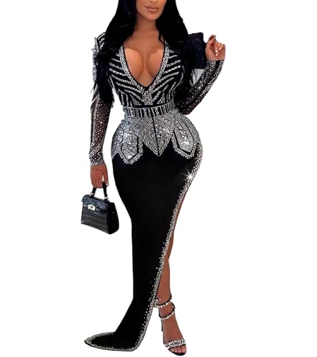 Image of Nagfar Women Rhinestone Sequin Birthday Party Sexy New Year Formal Dress