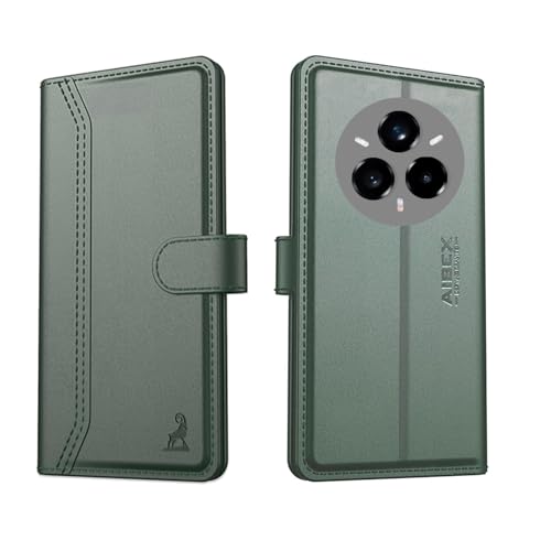 AIBEX ® Realme 14 Pro 5G Flip Cover Leather Finish | Inside TPU with Card Pockets | Wallet Stand | Complete Protection Flip Case Green- Best and cheap mobile covers in India
