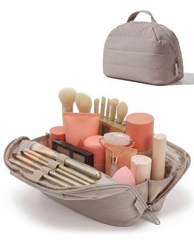 Image of BAGSMART Travel Parallel Makeup Bag, Fold-Down Cosmetic Pouch for Women