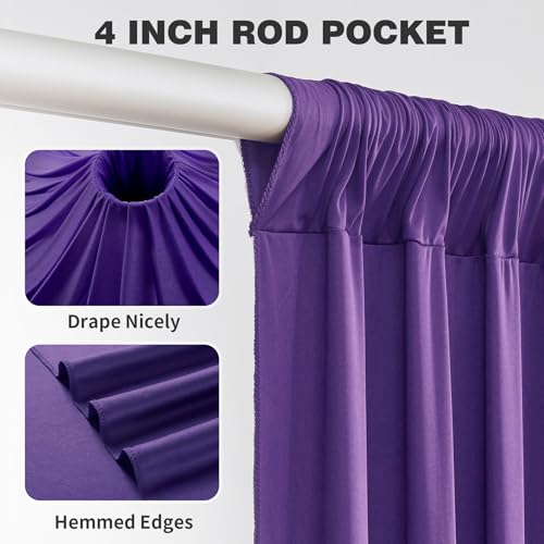 Image of 10ftx15ft Purple Backdrop Curtains for Parties, Wrinkle Free Polyester Purple Photo Backdrop Drapes 2 Panels 15 ft Long Back Drop Cloth for Wedding Birthday Photography Background Party