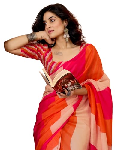 Image of SIRIL Women's Printed Chanderi Cotton One Minute Ready to Wear Saree with Unstitched Blouse Piece