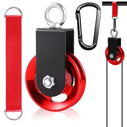 Zdhsufnvw Poulie Musculation Rouge en Aluminium de 90 Mm Poulie de Levage avec Support de Fixation en U avec Mousquetons et Sangles de Connexion Poulies pour Équipement de Fitness DIY Home Gym etc