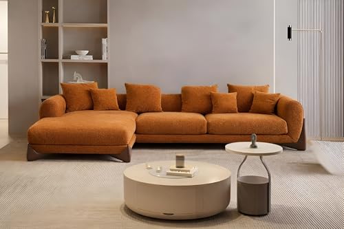Image of Upholstered 3 Seater Sofa Three Seater Sofa with Wooden Legs for Living Room Hotels & Offices (RHS 4 Seater Camel Boucle)