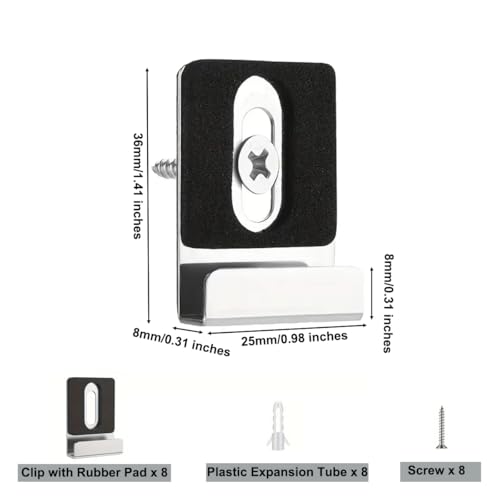 Image of 8-Pack Metal Mirror Clip,Wall Mounting Mirror Holder with Screw Rubber Pad,Heavy Duty Hanger Hook for Photo Frame Display,Mirror,Billboard (Silver)
