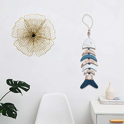 YiYa 24.4" Wooden Decor Fish Bones with Beads for Nautical Decoration, Wall Decor Door Hanging Ornament Beach Theme Garden Office Home Decoration(Blue) - Image 5