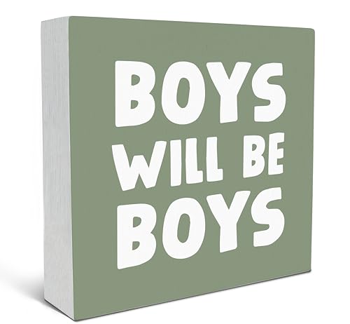 Image of SRADMO Boys Wood Box Sign Desk Decor, Green Boho Beige Preppy Wooden Block Box Sign Decoration for Teen Boys Bedroom College Dorm Gamer Room Wall Shelf Table Decorative Accessories