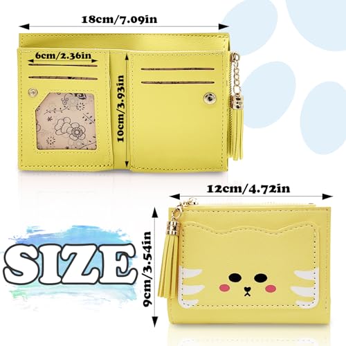 Ladies Wallet, Cute Cat Style Women's Wallets with Tassel, Small Women’s Wallet with 5 Card Slots, 1 ID Window, 1 Zipper Pocket, PU Leather Wallets for Women (Yellow)3