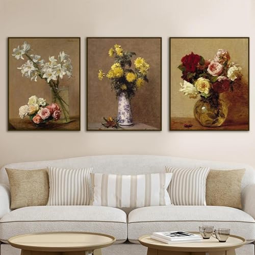 Peinture sur toile de salon moderne avec bouquet rétro nature morte chic