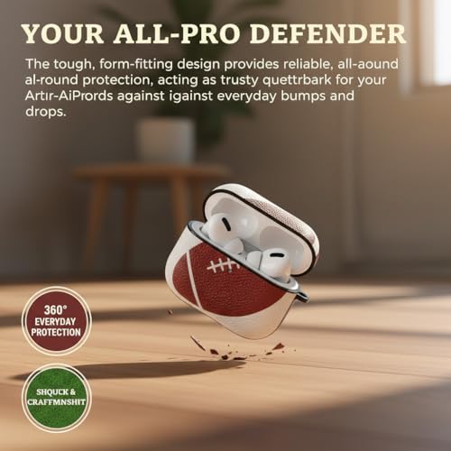 Image of Football PU Leather Case for Apple AirPods Pro 2nd Gen, Compatible with AirPods Pro 1st Gen, Protective Cover with Keychain, Wireless Charging, Brown