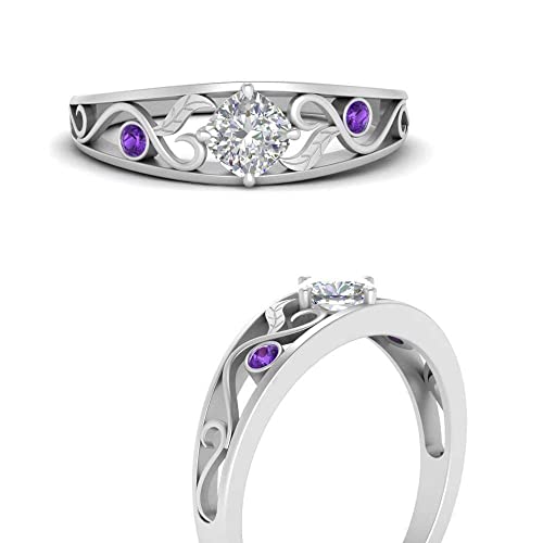Image of Choose Your Gemstone Nature Inspired Compass Point Ring 925 Sterling Silver Cushion Shape Side Stone Engagement Rings Lightweight Office Wear Everyday Gift Jewelry US Size 4 to 12