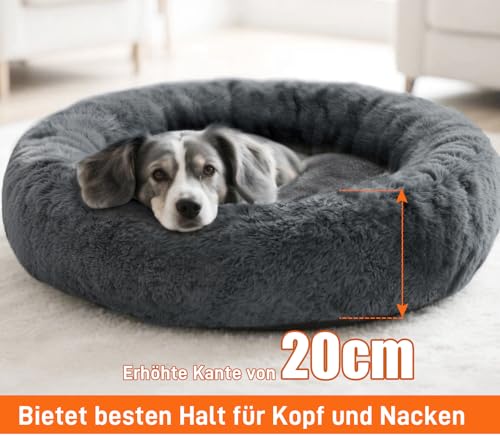 O·Lankeji Hundebett rund Hochflor Kunstfell, Hundekörbchen Waschbar herausnehmbar, Katzenbett flauschig mit Rutschfester Unterseite, Hunde Donut Bett für Kleine Mittelgroße Grosse Hunde