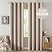MIULEE Cortinas Opacas Cortinas Aislantes Térmicas con Ojales 100% Opacas Cortinas de Lino Sala de Estar Protección contra el Frío Cortina Blackout Juego de 2, 140 x 225 cm Beige